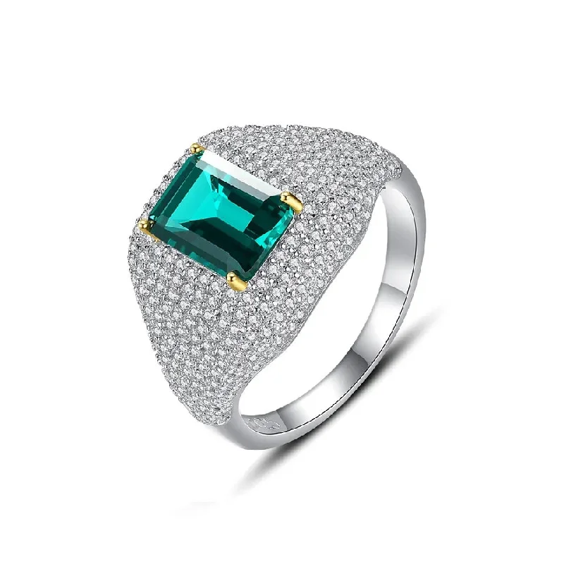 Rings with vintage-inspired emerald for luxury -Diamond Wedding Jewelry Tiny CZ Paved Elegant Square Emerald Crystal Stone Wedding Cubic Zirconia Rings