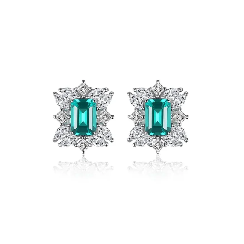 Rings with rough sapphire for rugged chic -Earring 925 Sterling Silver for Women Stud Big Jewelry Beautiful Design Square Shape Green Elegant Earring