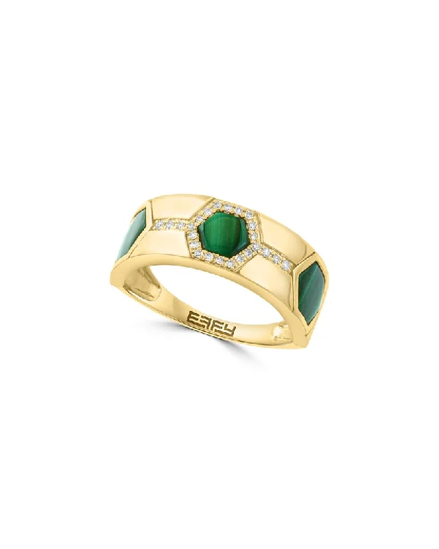 Rings with sunburst citrine for radiant appeal -Effy Fine Jewelry 14K 1.98 ct. tw. Diamond & Malachite Ring