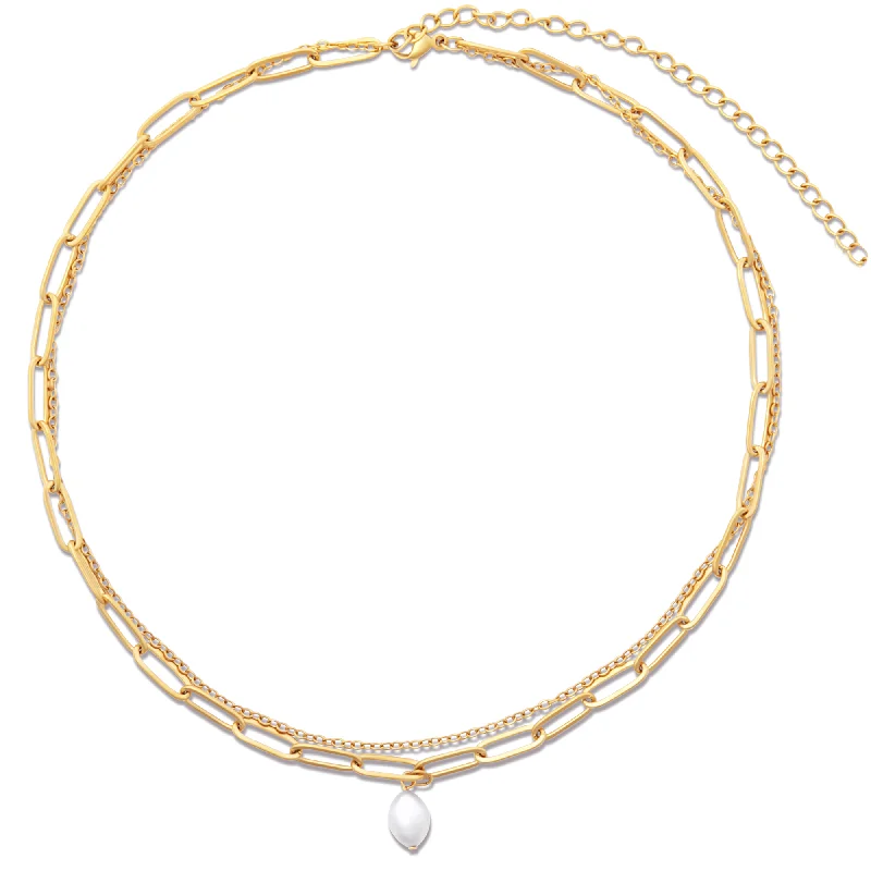 Layered necklaces and pendants for a trendy and fashionable stacked look-Ellie Vail - Renee Double Chain Pearl Choker Necklace