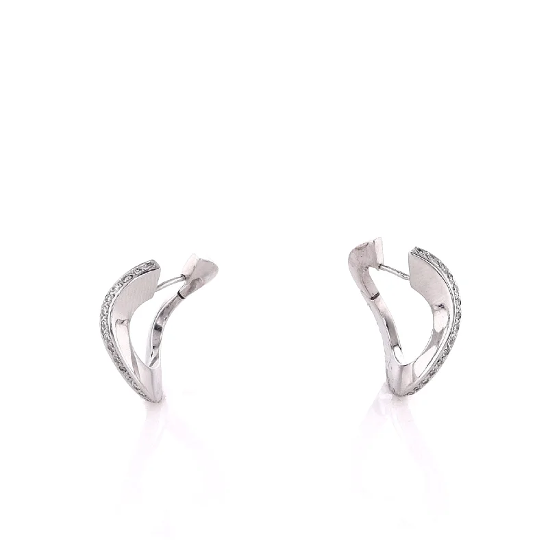 Drop Earrings for Shopping Trip -Estate 18k White Gold Freeform Design Diamond Hoop Earrings