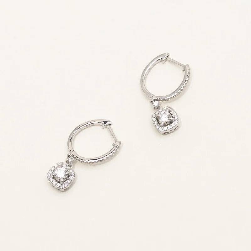 Drop Earrings with Textured Surface -Center of My Universe Diamond Earrings in 18kt White Gold (1/2ct tw)