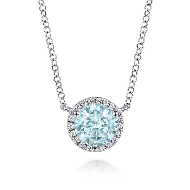 Best necklaces and pendants with rose gold for a warm and romantic appeal-Gabriel & Co.Aquamarine and Diamond Halo Pendant Necklace