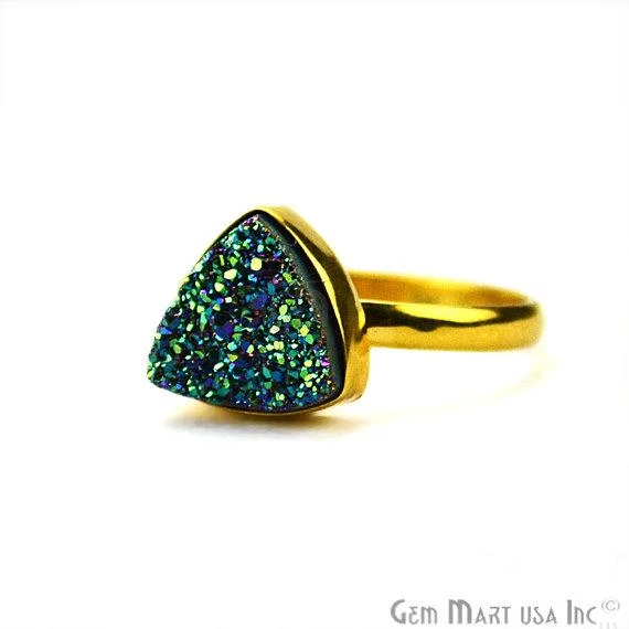 Rings with infinity loops for timeless love -Gold Plated 10mm Trillion Shape Gemstone Druzy Statement Ring (12006-1)