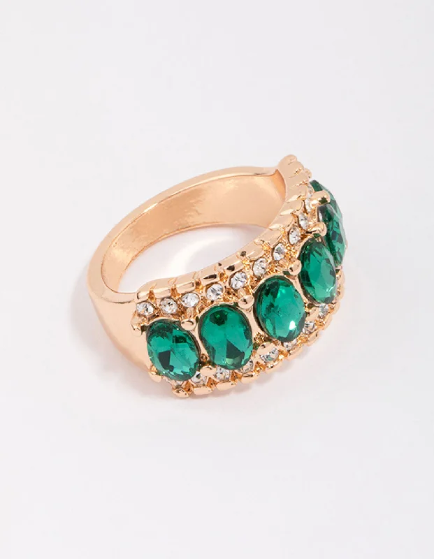 Rings with tiger eye bands for warmth -Gold Regal Emerald Oval Band Ring