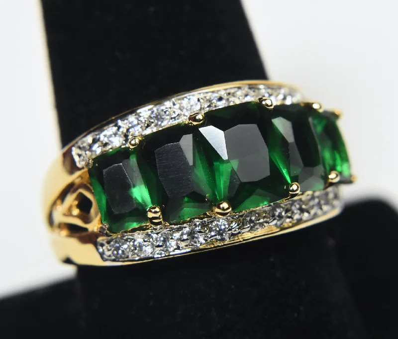 Rings with polished onyx for sleek contrast -Gold Tone Imitation Emerald Ring - Size 9.25