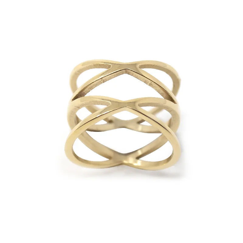 Rings with infinity loops for timeless love -Gold Plated Stainless Steel Double X Ring