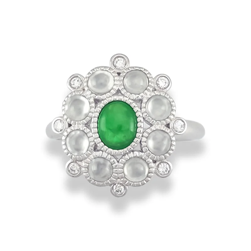 Rings with herkimer diamonds for raw clarity -Green & Ice Jade Ring