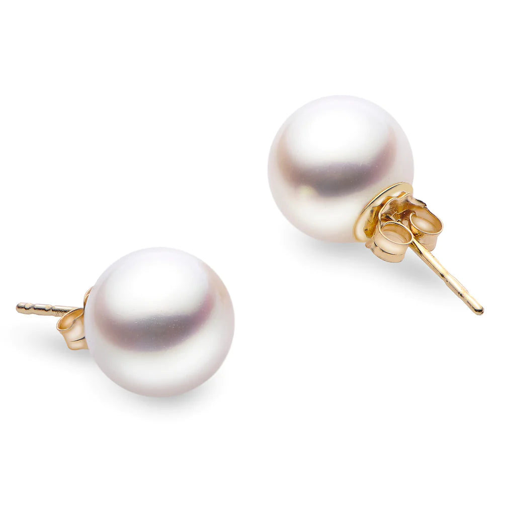 Best necklaces and pendants for weddings with matching designs for bride and groom-Japanese Akoya pearl studs in 14K Gold