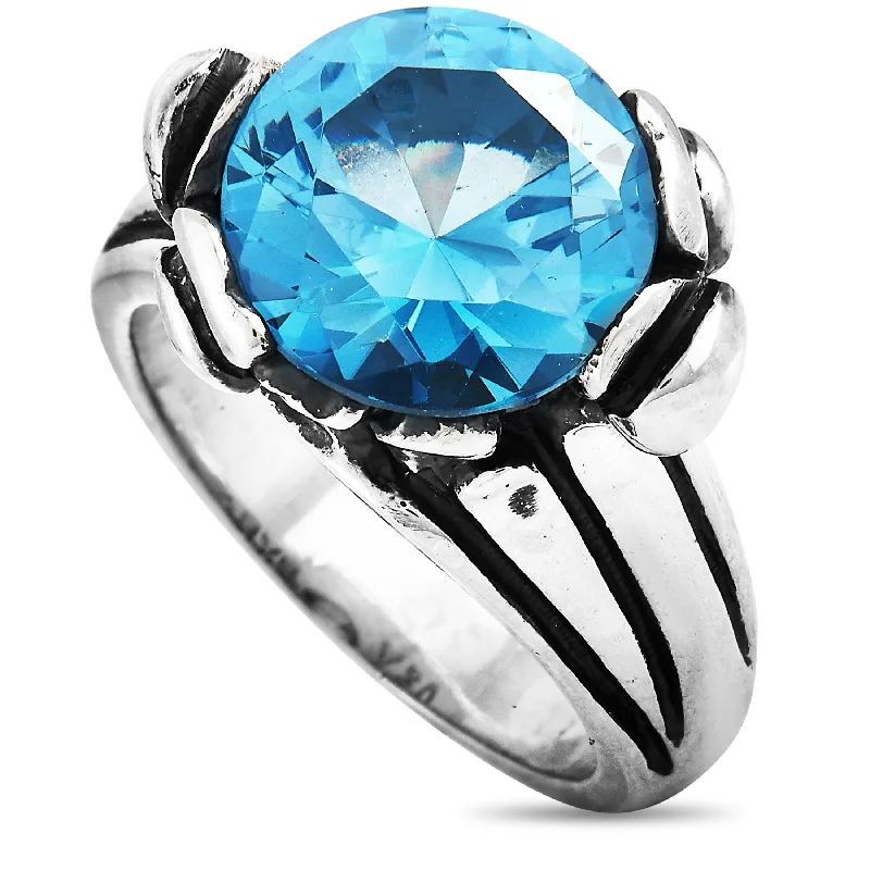 Rings with tourmaline gems for bold hues -King Baby Silver and Blue Topaz Floral Pattern Ring