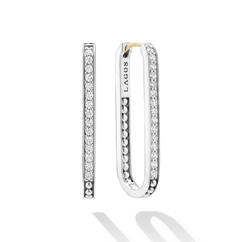 Square Drop Earrings for Modern -Lagos Caviar Spark Linear Diamond Hoop Earrings