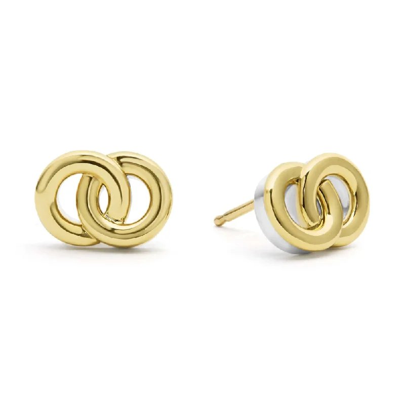 Drop Earrings with Enamel Coating -Lagos Signature Caviar Two-Tone Interlocking Stud Earrings