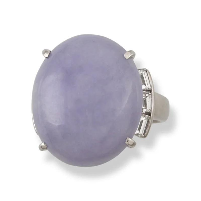 Rings with branch-inspired bands for organic -Large Oval Lavender Jade Ring