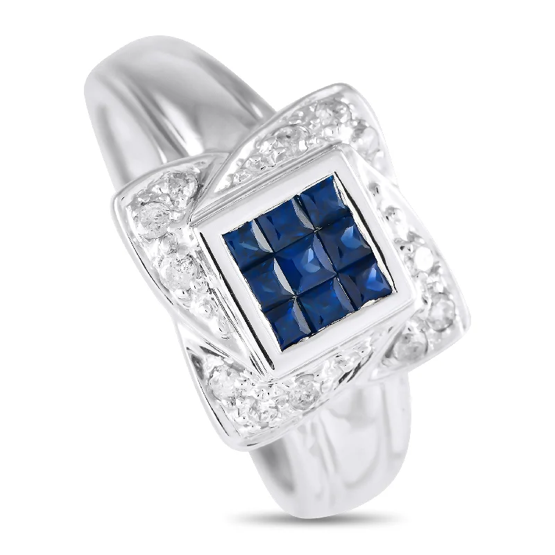 Rings with hexagon-cut stones for trendiness -LB Exclusive 14K White Gold 0.15ct Diamond and Sapphire Ring MF28-120324