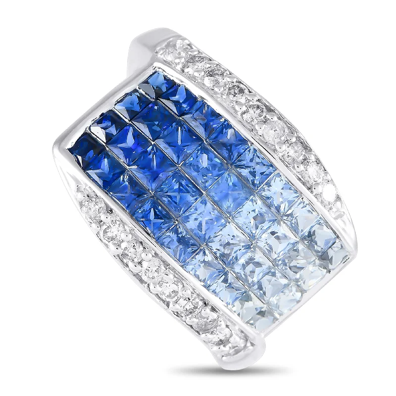 Rings with coral stones for vibrant pop -LB Exclusive 14K White Gold 0.42ct Diamond and Sapphire Ring MF27-120324