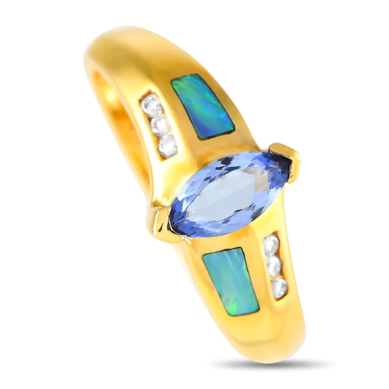 Rings with oxidized silver for antique appeal -LB Exclusive 14K Yellow Gold 0.09ct Diamond and Tanzanite Ring MF02-120424