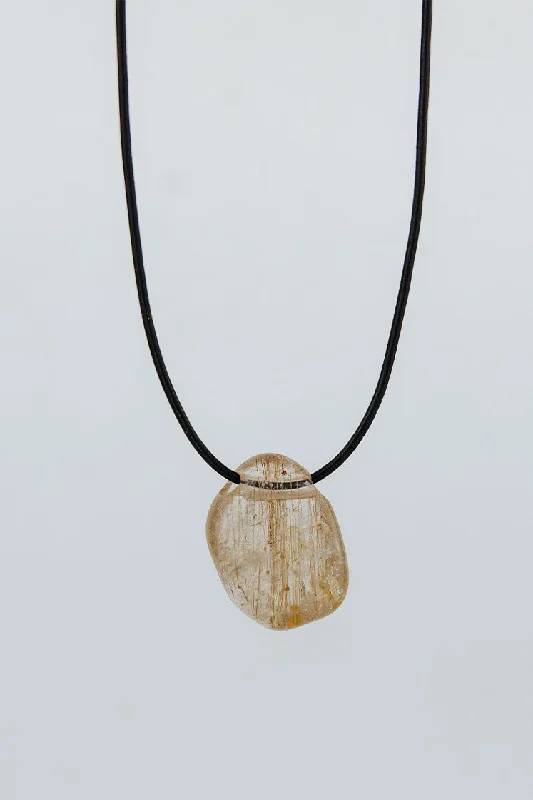 Necklaces and pendants with crescent moon designs for a celestial and mystical feel-Leather Necklace - Rutilated Quartz