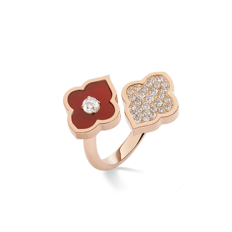 Rings with agate slices for earthy style -LUCE COLOUR - RING TOI ET MOI ROSE GOLD PAVE CORNELIAN & 1 DIAMOND