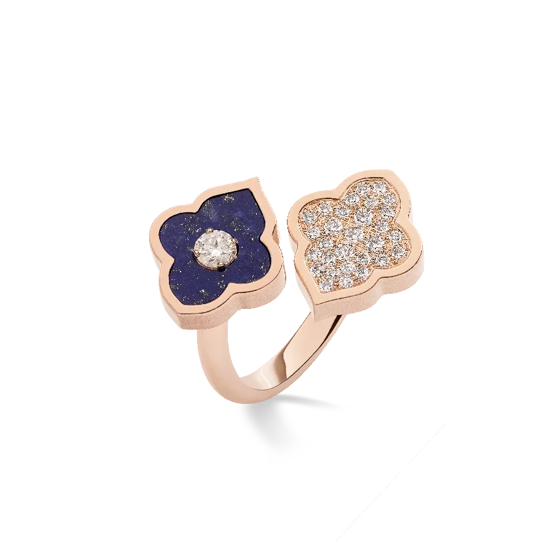 Rings with sunstone gems for fiery sparkle -LUCE COLOUR - RING TOI ET MOI ROSE GOLD PAVE LAPIS LAZULI & 1 DIAMOND