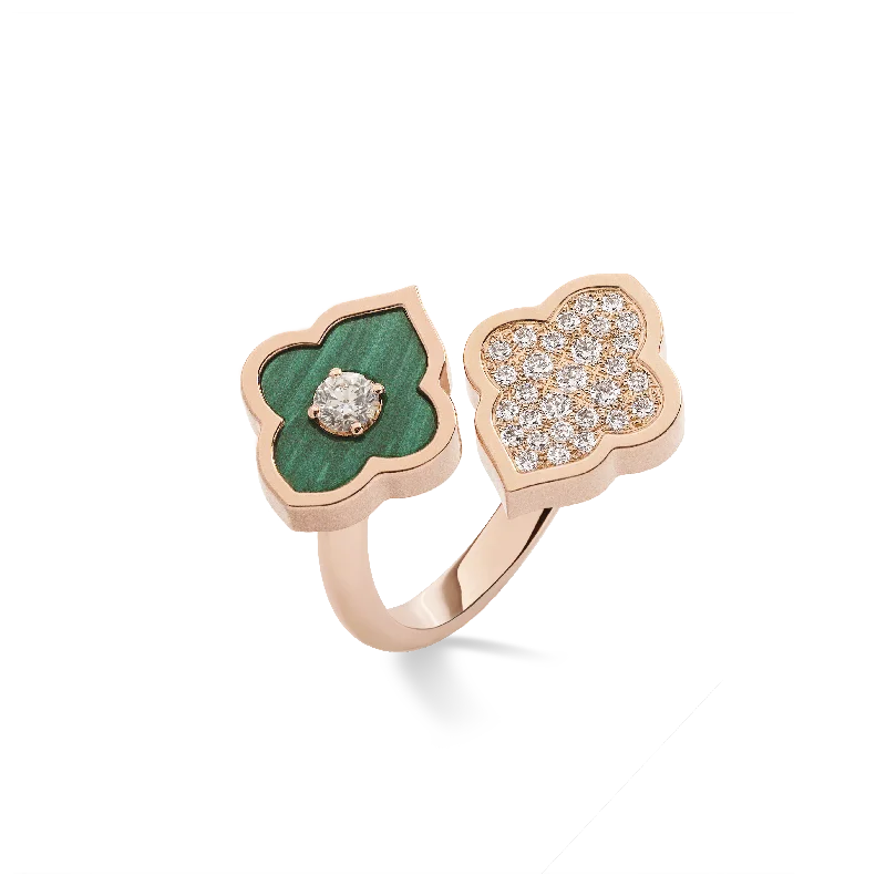 Rings with tiger eye for warm tones -LUCE COLOUR - RING TOI ET MOI ROSE GOLD PAVE MALACHITE & 1 DIAMOND