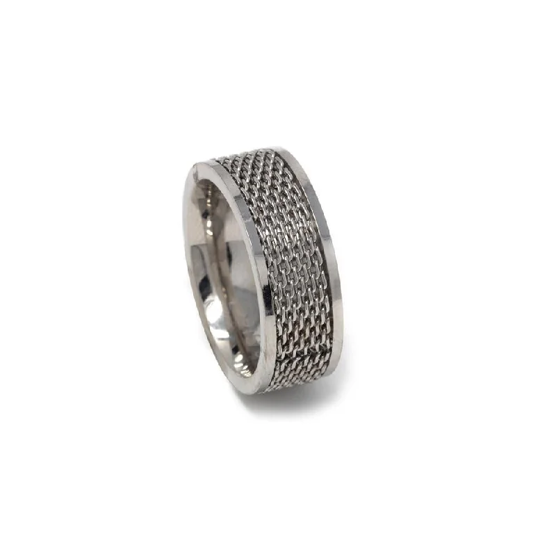 Stackable rings with mixed metal finishes -Men's Stainless Steel Mesh Ring