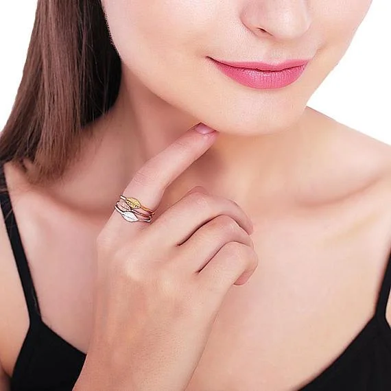 Rings with matte gold for subtle luxury -Minimalistic Stylish Shape Stackable Delicate Band Ring - Ring Size 7US (GP7-SP7-RP7-1)