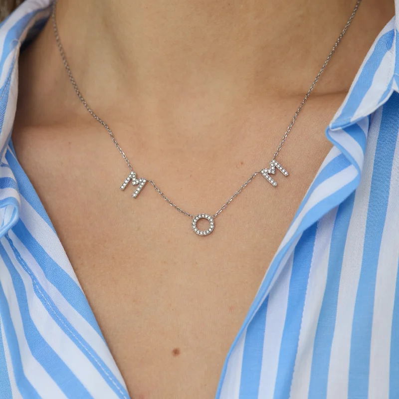 Simple necklaces and pendants with bar pendants for a sleek modern design-Mom Crystal Pavé Necklace