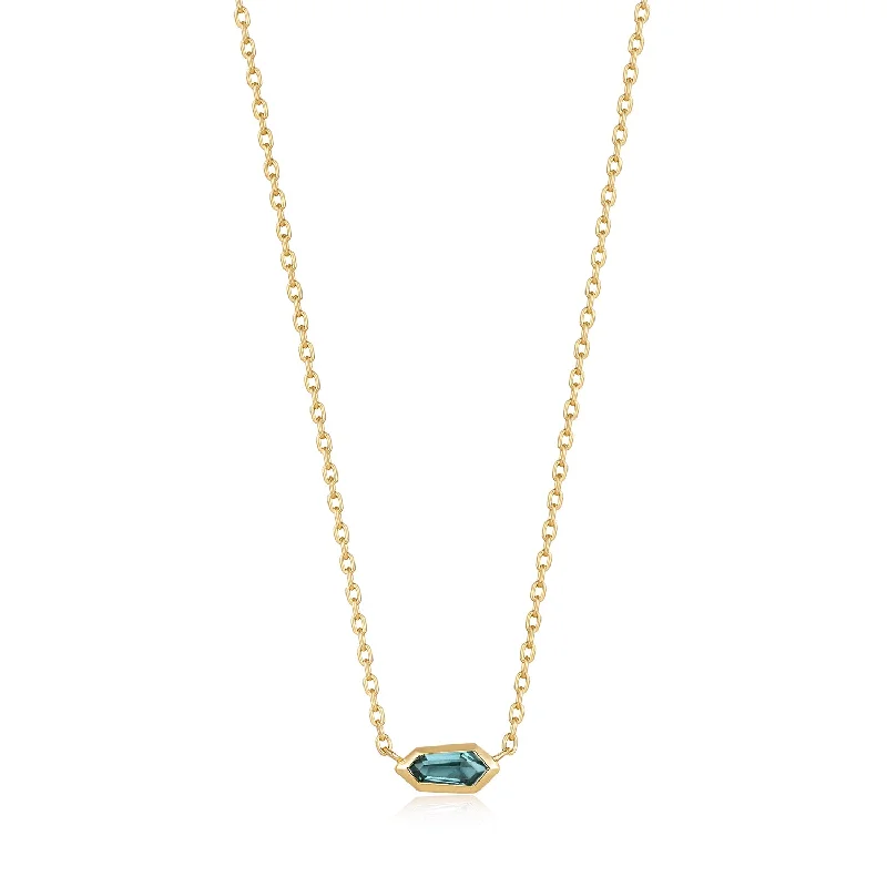 Best necklaces and pendants with emerald gemstones for a rich, sophisticated design-TEAL SPARKLE EMBLEM CHAIN NECKLACE