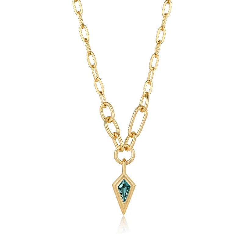 Best necklaces and pendants with intricate filigree for vintage-inspired elegance-TEAL SPARKLE DROP PENDANT CHUNKY CHAIN NECKLACE