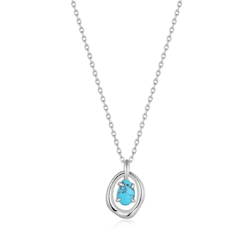 Best necklaces and pendants with statement designs for a fashionable accessory-Turquoise Wave Circle Pendant Necklace