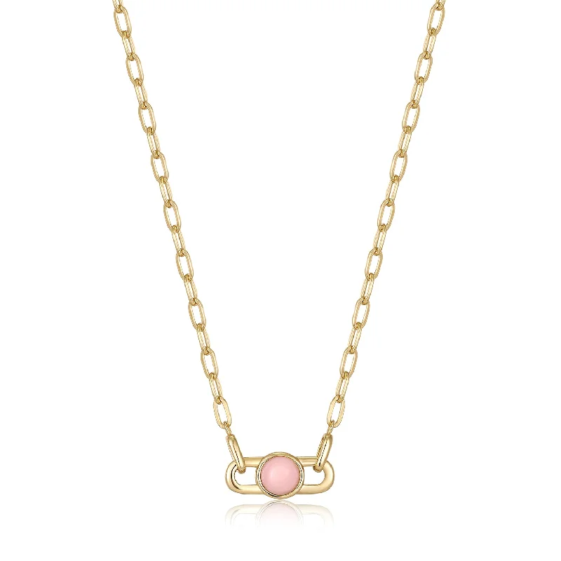 Layered necklaces and pendants for a trendy and fashionable stacked look-Gold Orb Rose Quartz Link Necklace