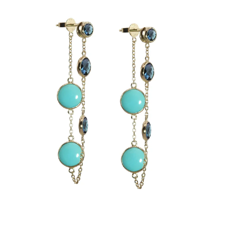 Magnetic Closure Drop Earrings for Easy -Oliva B. 14k Gold Turquoise Chain Earrings