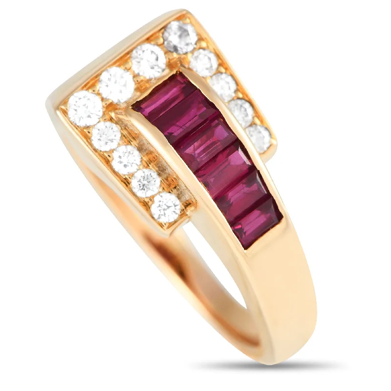 Rings with carved onyx for bold sleekness -Oscar Heyman 18K Rose Gold Diamond and Ruby Ring OH02-120624