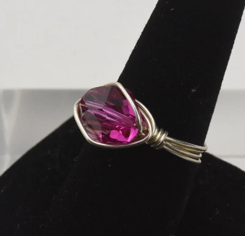 Rings with raw topaz for icy charm -Pink Silver Wrapped Bead Ring - Size 8 and 9