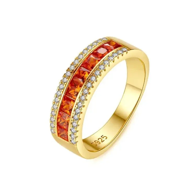 Rings with sunburst citrine for radiant appeal -Pure Silver 925 Elegant Gemstone Ring Emerald Cutting Garnet Stone Inlay AAA Zircon Rings Women Jewelry Design