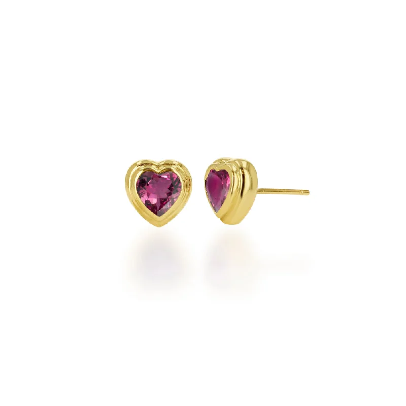 Detachable Drop Earrings with Charms -Rachel Reid 14k Double Bezel Pink Tourmaline Heart Stud Earrings