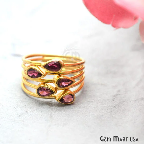 Vintage rings with engraved floral band designs -Rhodolite Stone 2.50ct Gold Vermeil 6x4mm Gemstone Wedding Ring