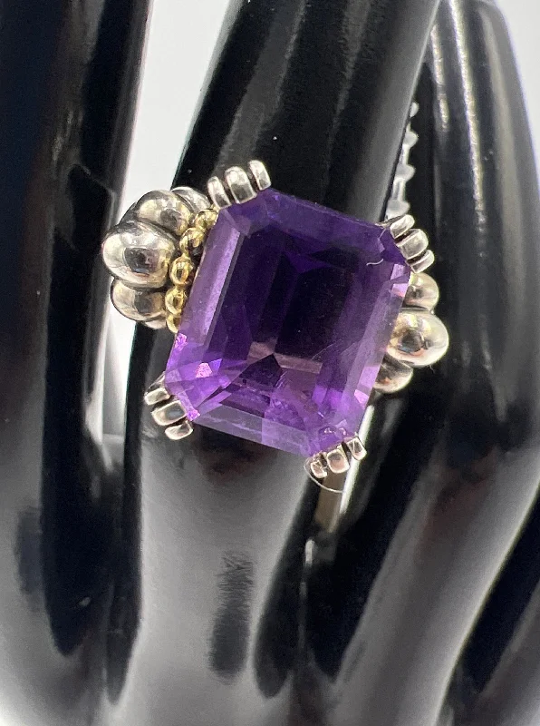 Rings with hammered silver for rustic appeal -Lagos Glacier Amethyst Designer Cocktail Ring  Size: 6