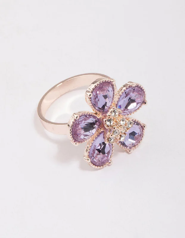 Rings with wide bands for statement wear -Rose Gold Lilac Flower Petal Ring