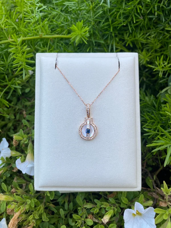 Necklaces and pendants with engraved messages for a deeply personal, sentimental gift-Rose Gold Moonstone and Sapphire Pendant Necklace