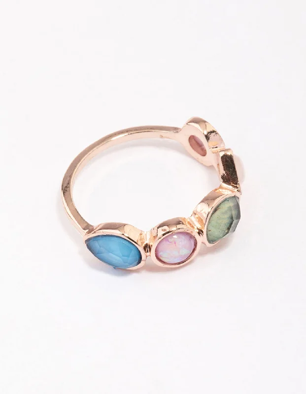 Rings with rough peridot for green texture -Rose Gold Pebble Stone Band Ring