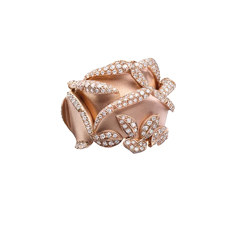 Rings with wave patterns for ocean vibes -Rose of Hope - Satin Rose Gold and Diamond Ring