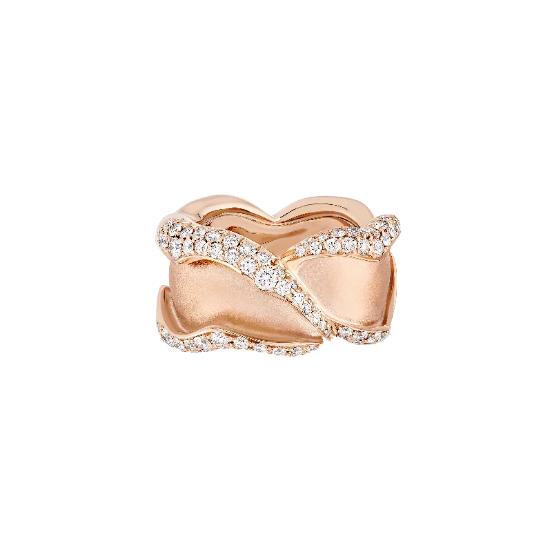 Rings with shield-shaped stones for boldness -Rose of Hope - Satin Rose Gold and Diamond Petal Ring