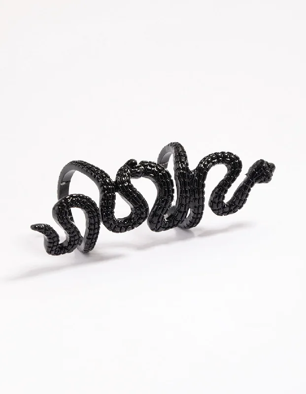 Titanium rings with rugged brushed metal look -Black Slithering Snake Ring