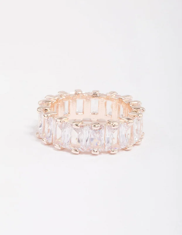 Rings with citrine stones for sunny vibes -Rose Gold Plated Cubic Zirconia Rectangle Band Ring