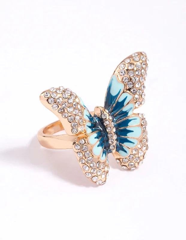 Rings with sunstone gems for fiery sparkle -Gold Grand Butterfly Cocktail Ring