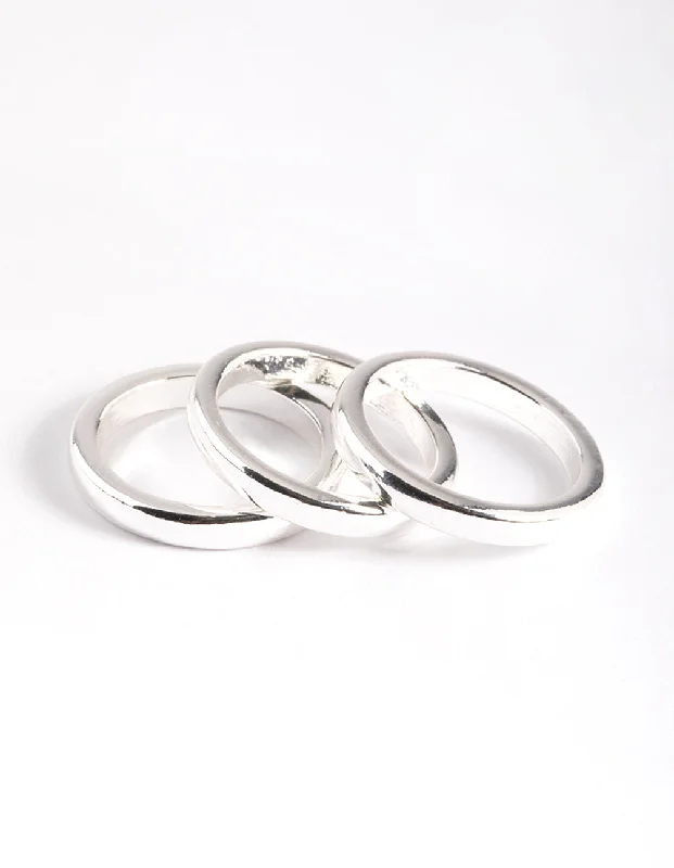 Dainty rings with subtle engraved star motifs -Silver Plated Triple 3mm Band Ring