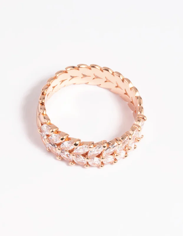 Dainty rings with subtle engraved star motifs -Rose Gold Plated Cubic Zirconia Navette Ring