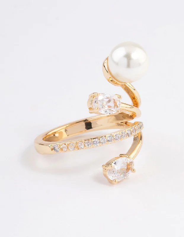 Rings with hexagon-cut stones for trendiness -Gold Plated Flare Pearl Ring