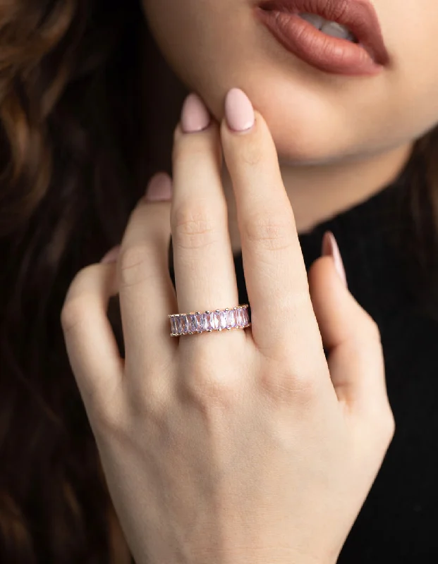 Platinum rings with sparkling sapphire center stones -Rose Gold Lilac Cubic Zirconia Ring